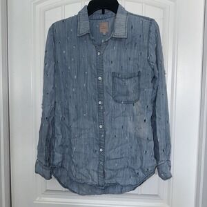 Chambray Button Up top womens LRG Coverup Fun Texture long sleeve lightweight